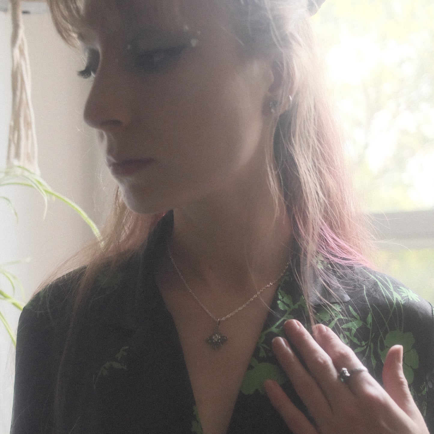 Sterling Silver Starbound Necklace Green version with sapphire