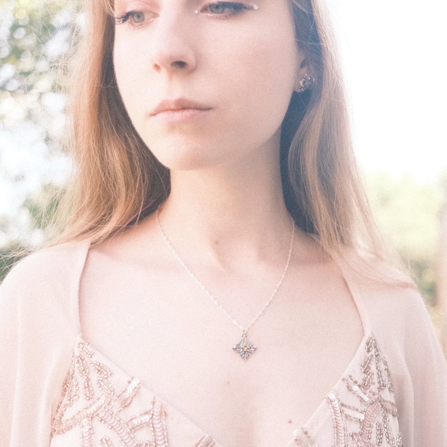 Sterling Silver Starbound Necklace Pink version with sapphire & pearls