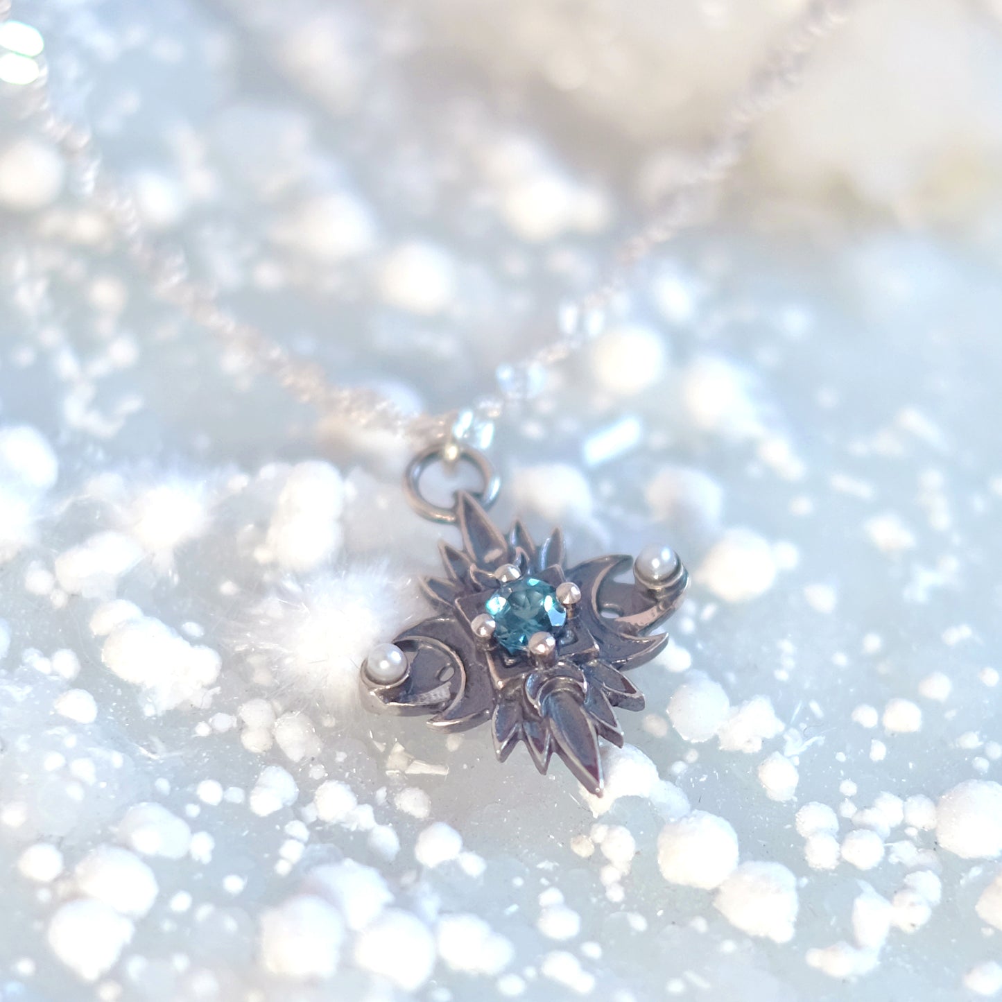 Sterling Silver Starbound Necklace Blue version with sapphire & pearls