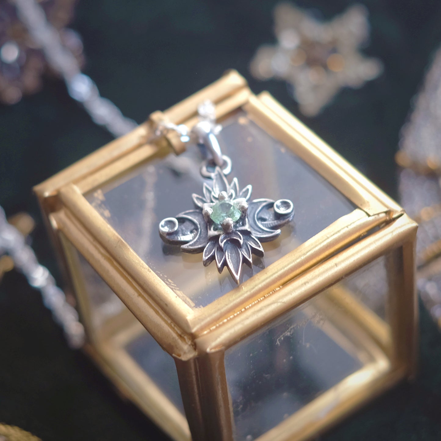Sterling Silver Starbound Necklace Green version with sapphire