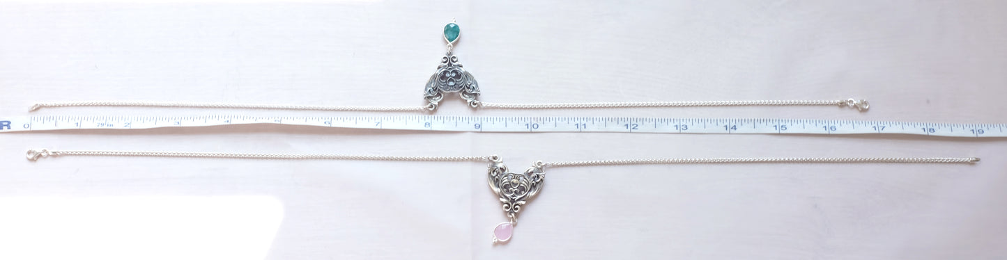 Sterling Silver Art Nouveau Heart Necklace blue sapphire version