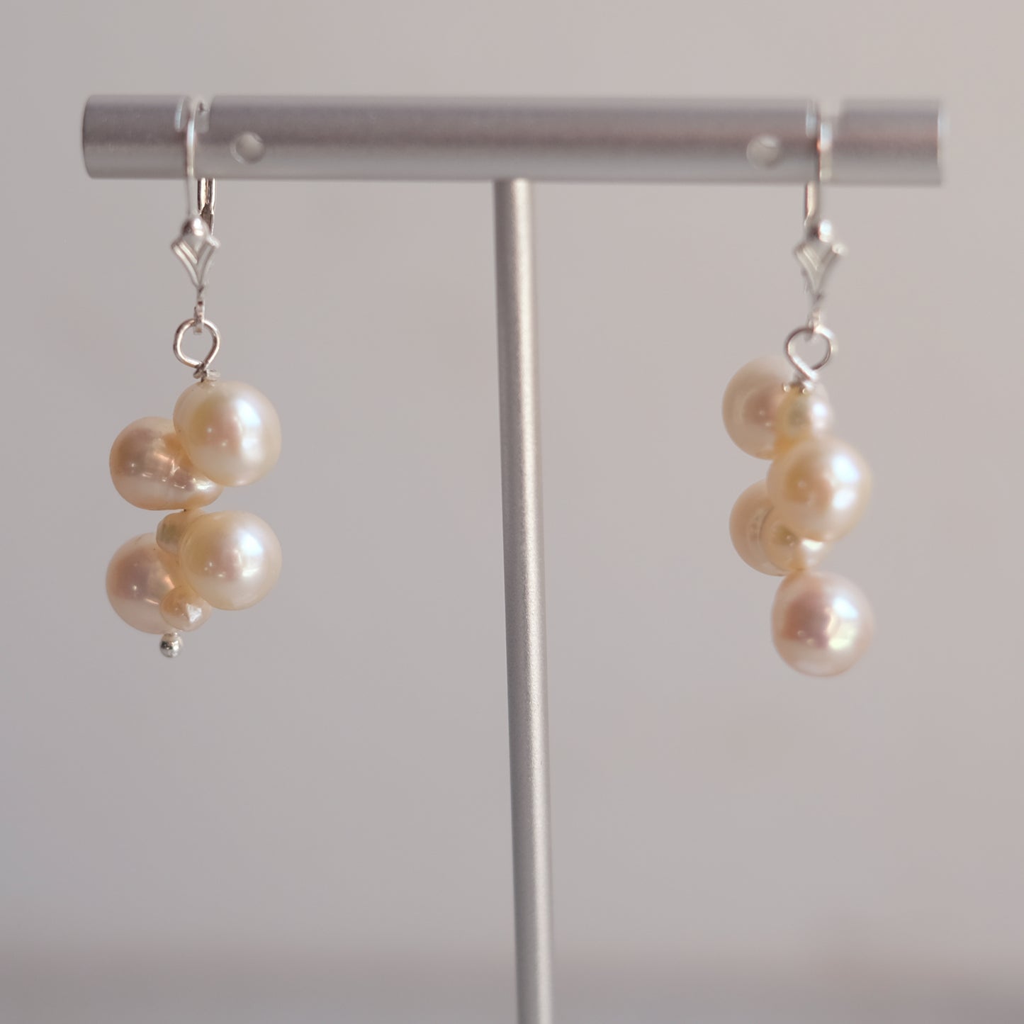 Sterling Silver Earrings with Four Creamy Blush Freshwater Pearls