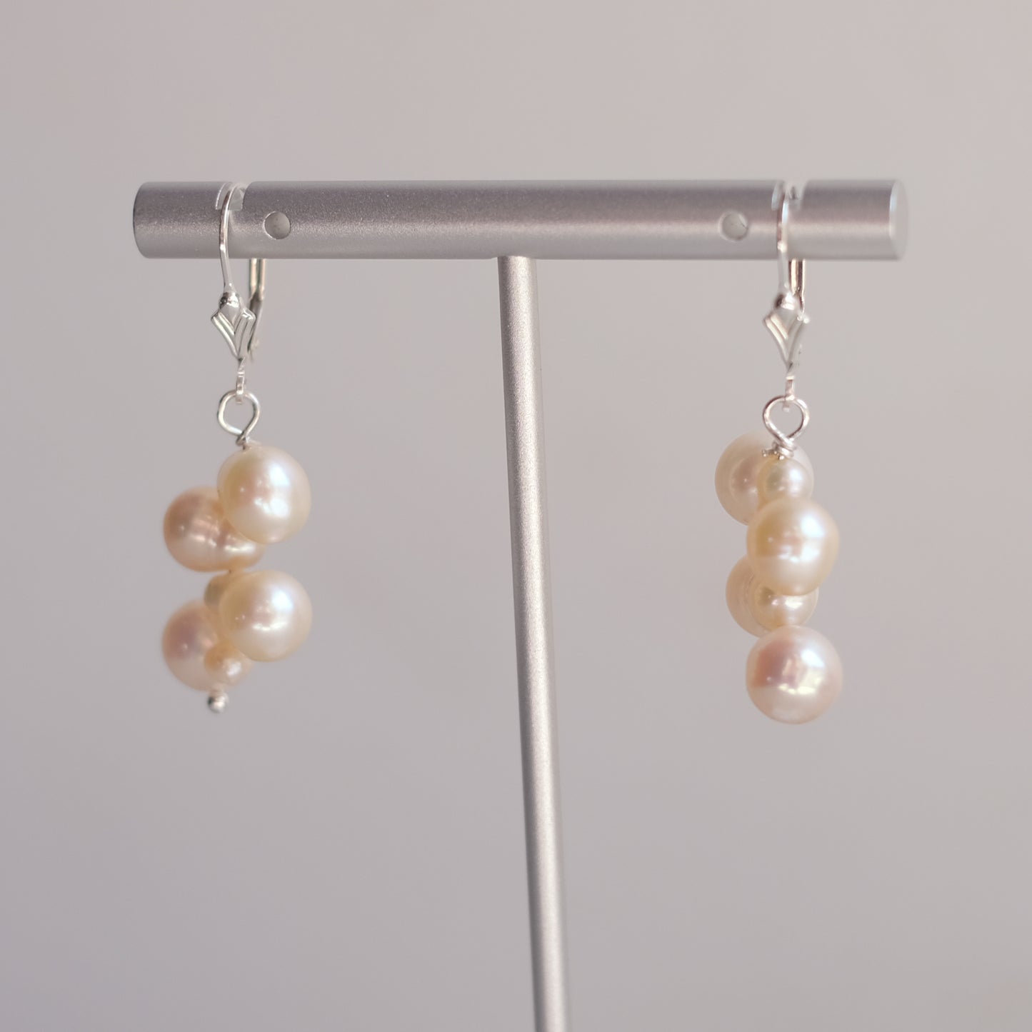 Sterling Silver Earrings with Four Creamy Blush Freshwater Pearls