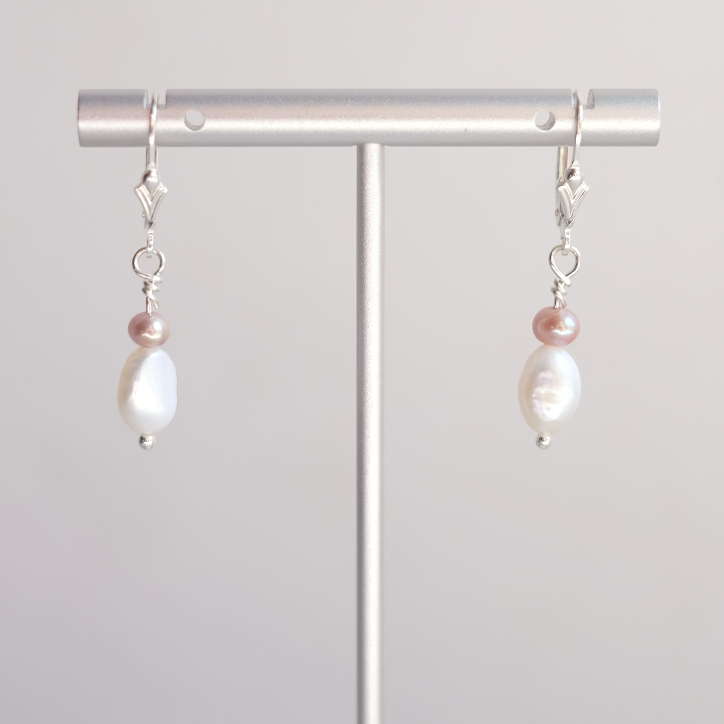 Sterling Silver Earrings with White and Blush Pink Freshwater Pearls
