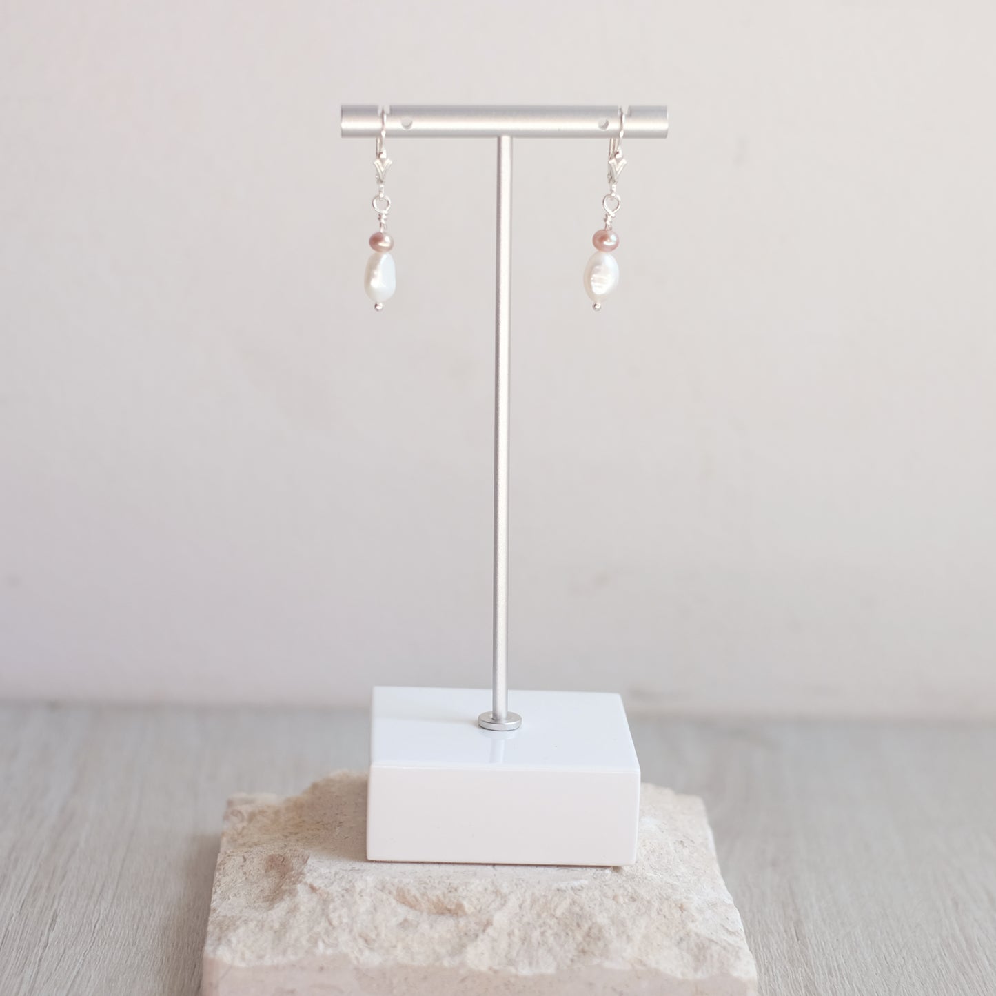 Sterling Silver Earrings with White and Blush Pink Freshwater Pearls