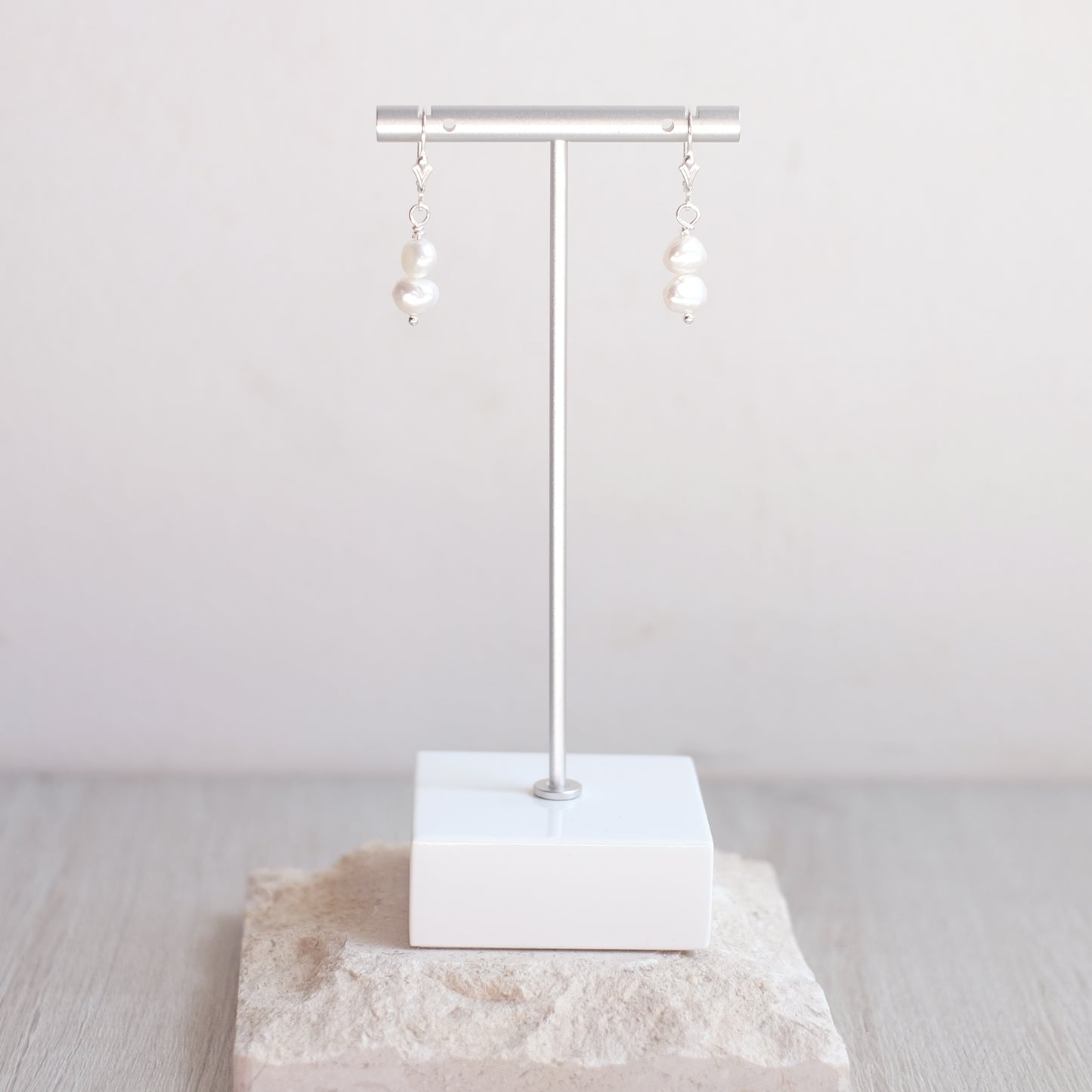 Boucles d'oreilles double perles d'eau douce en argent sterling