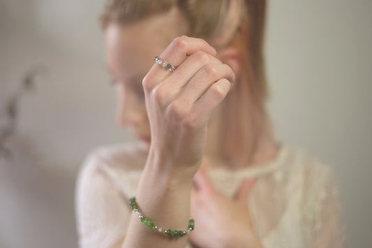 Bague en acier inoxydable avec agate mousse