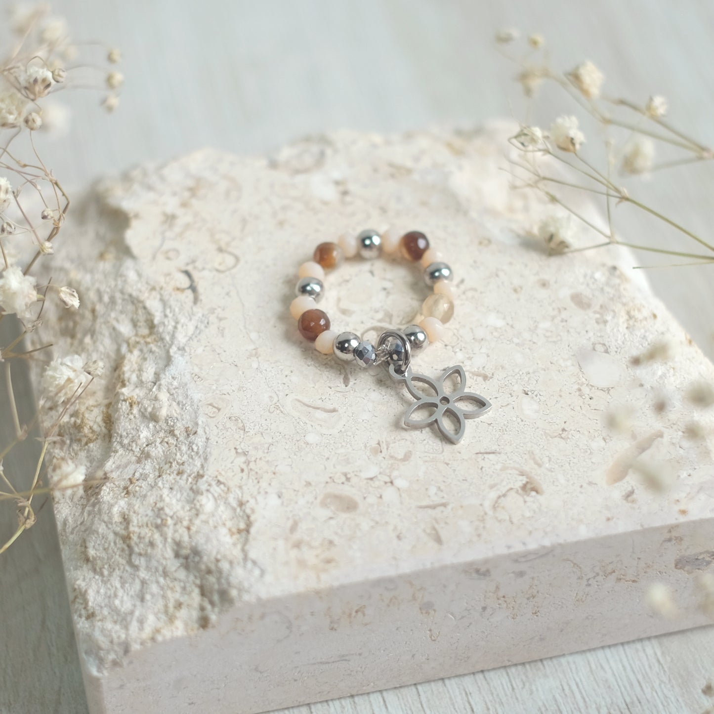 Bague en acier inoxydable avec agate brune