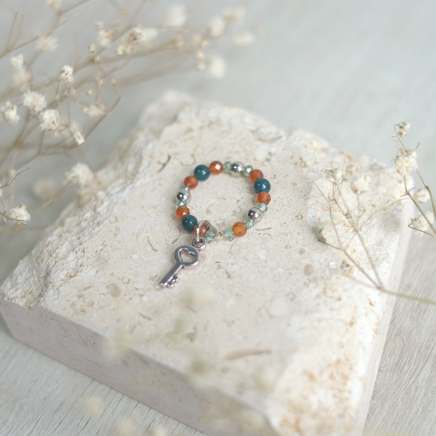 Bague en acier inoxydable Jade et grenat