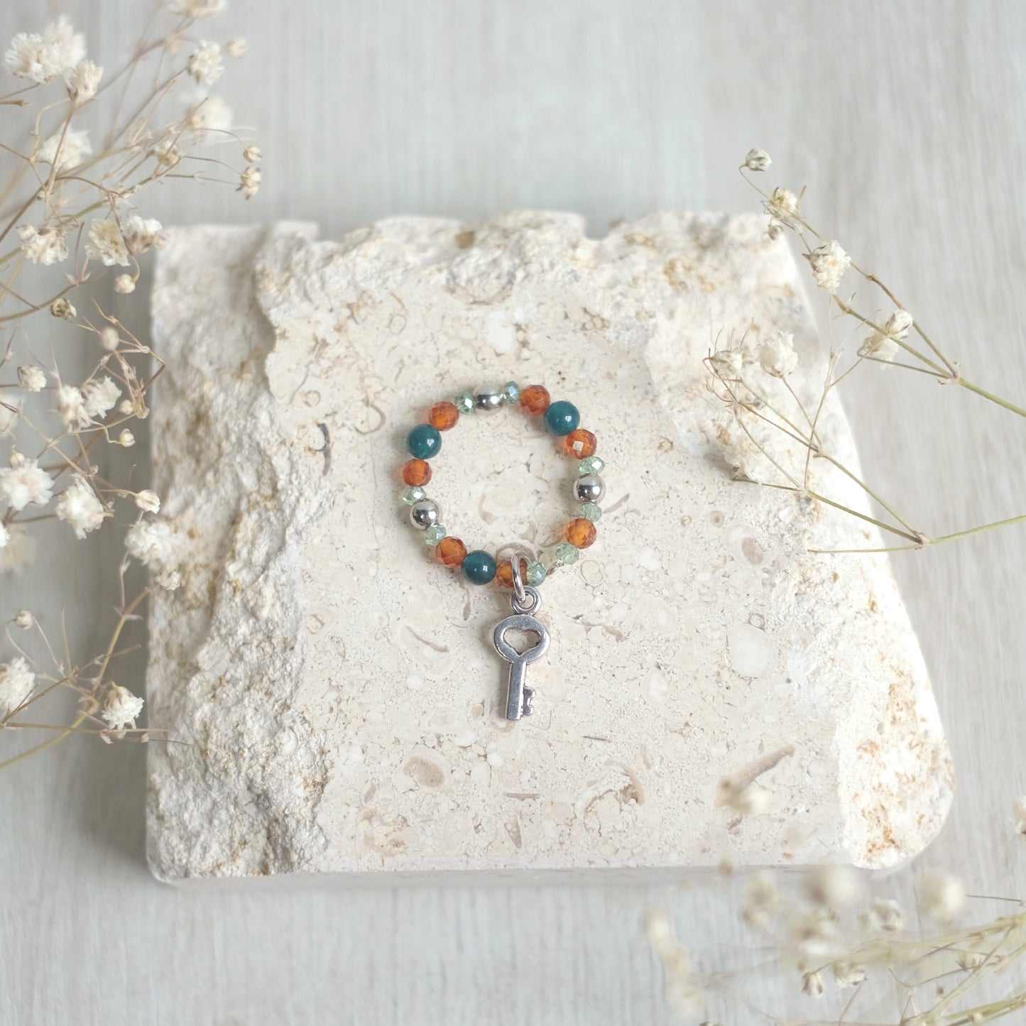 Bague en acier inoxydable Jade et grenat