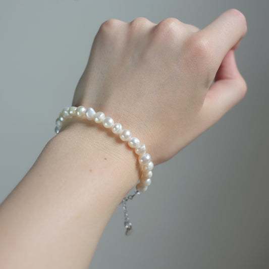 Stainless Steel Bracelet with Natural Pearls
