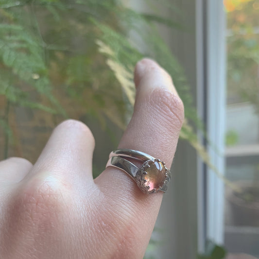 Bague chevron en argent sterling avec tourmaline