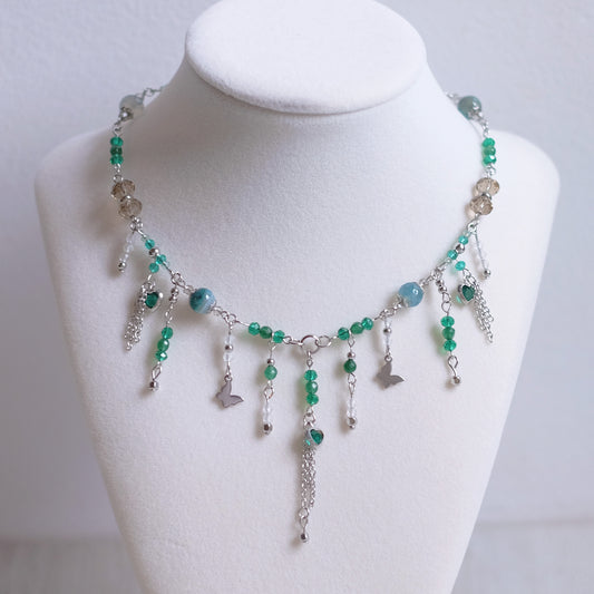 Turquoise & Green Droplets – Stainless Steel Necklace