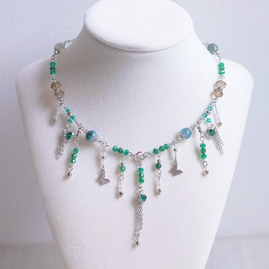 Turquoise & Green Droplets – Stainless Steel Necklace