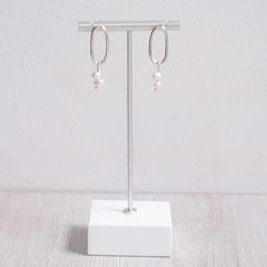 Creamy White Oval Pearl Earrings – Sterling Silver