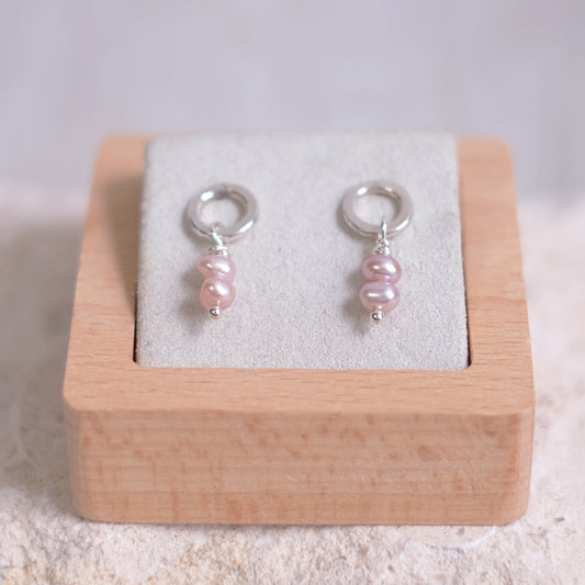Small Blush Pink Pearl Hoops – Sterling Silver