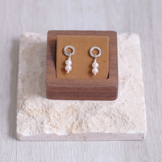 Small Creamy White Pearl Hoops – Sterling Silver