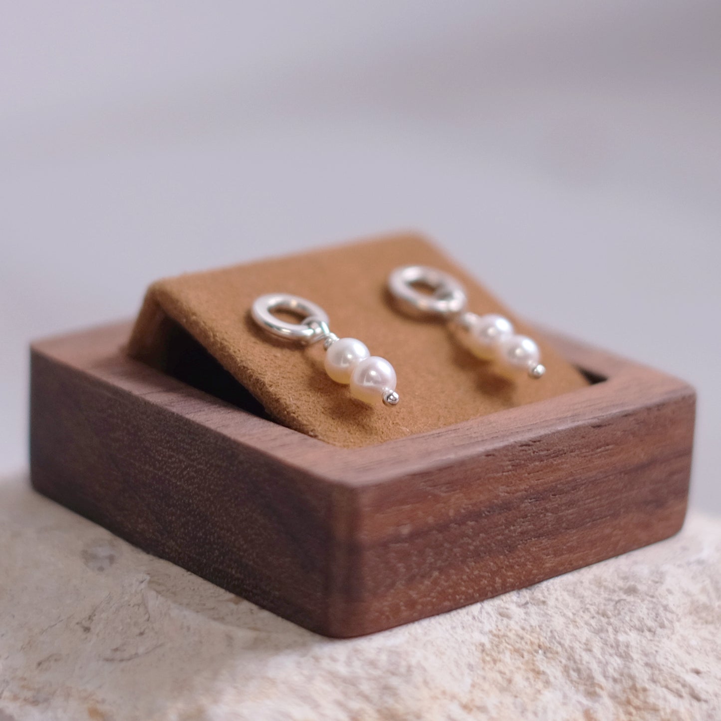 Small Creamy White Pearl Hoops – Sterling Silver