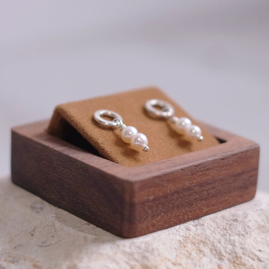 Small Creamy White Pearl Hoops – Sterling Silver