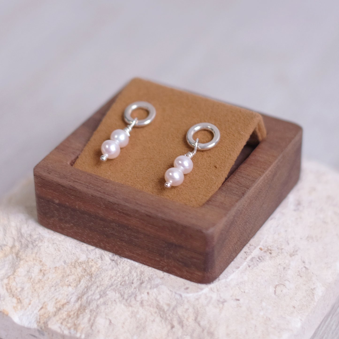 Small Creamy White Pearl Hoops – Sterling Silver