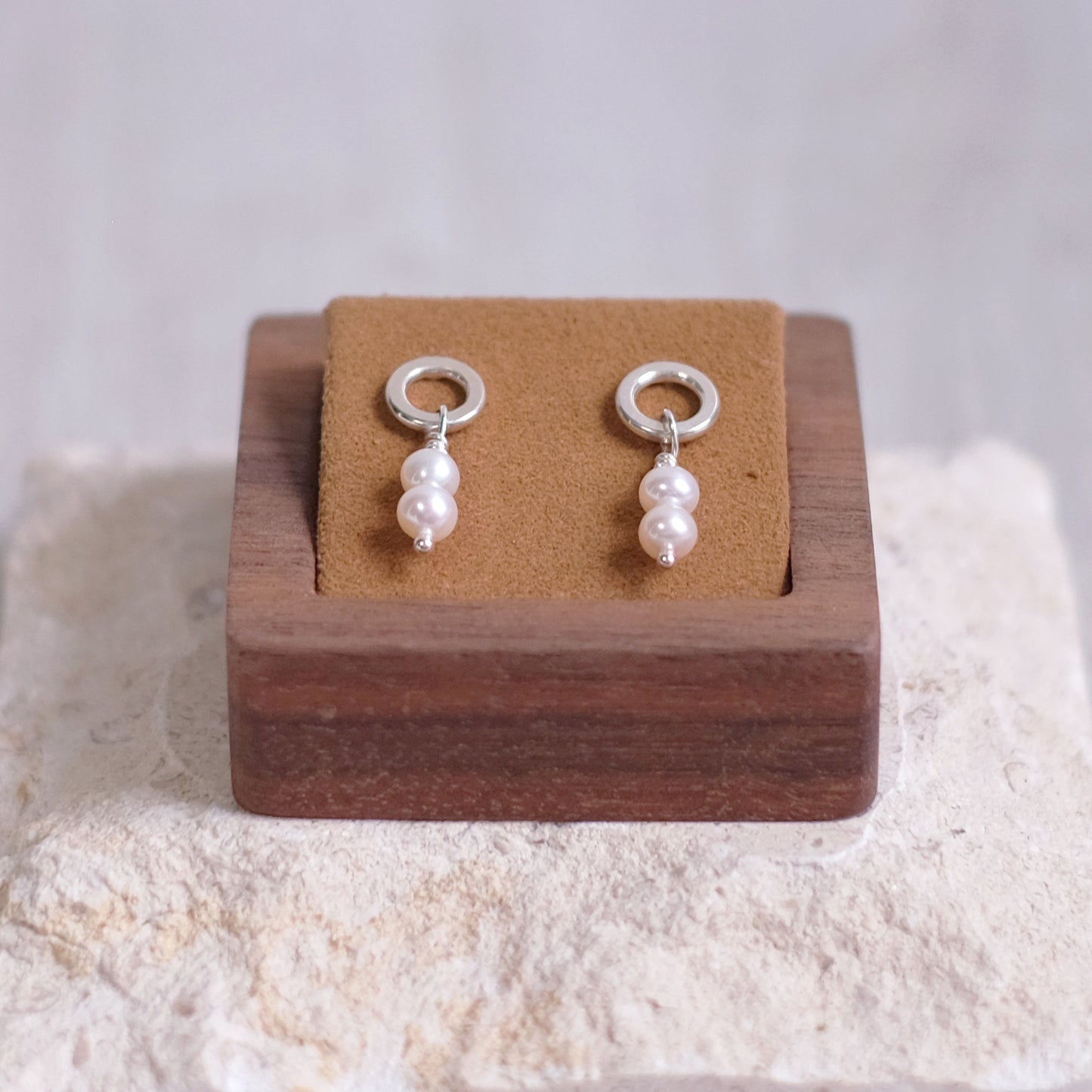 Small Creamy White Pearl Hoops – Sterling Silver