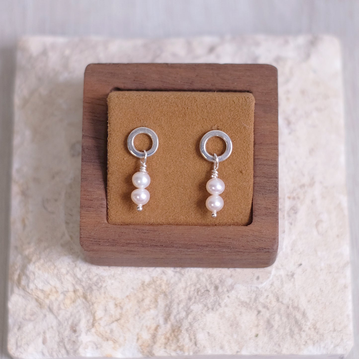 Small Creamy White Pearl Hoops – Sterling Silver