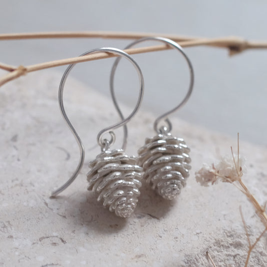 Cocotte – Sterling Silver Pinecone Earrings