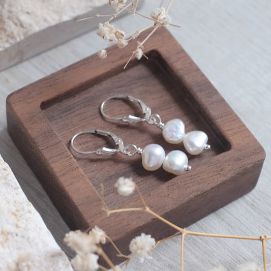 Double Freshwater Pearl Earrings in Sterling Silver