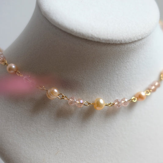 Gold Stainless Steel Choker with Natural Pearls