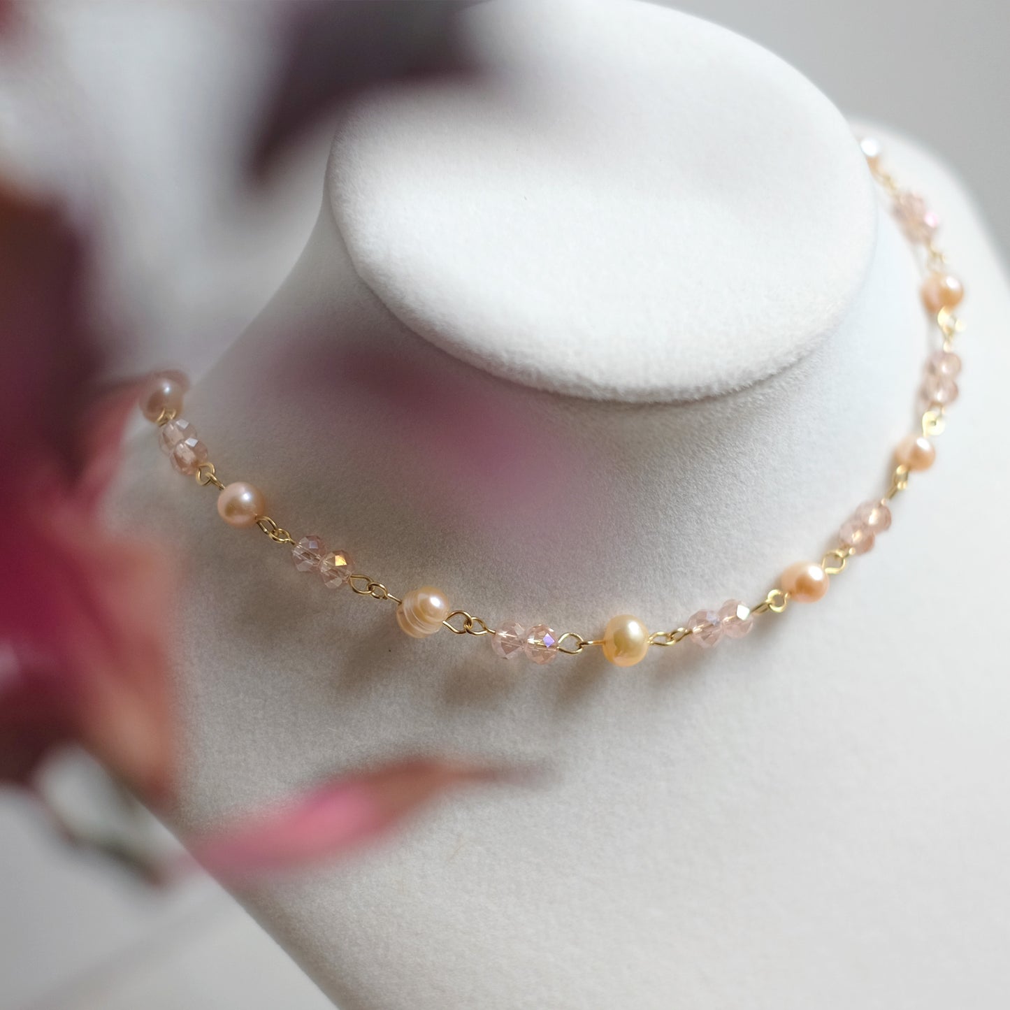 Gold Stainless Steel Choker with Natural Pearls