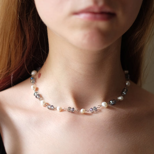 Choker Necklace with Natural Freshwater Pearls – Silver Stainless Steel