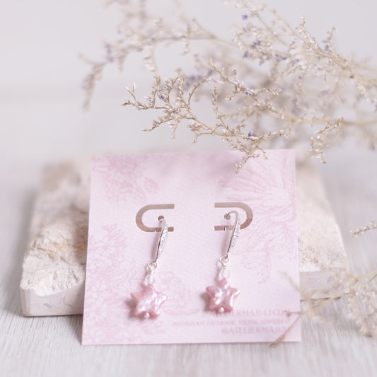 Pink Starry Pearl Earrings – Sterling Silver