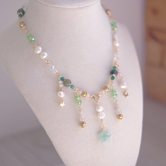 Green Aventurine Star Necklace Set – Stainless Steel
