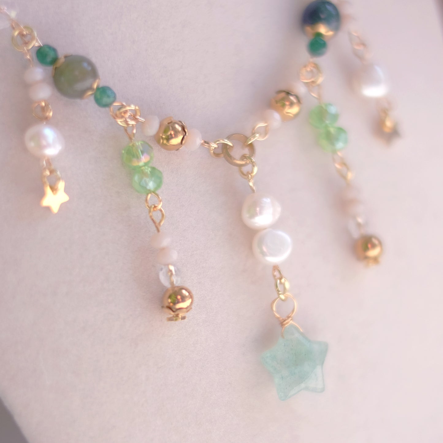 Green Aventurine Star Necklace Set – Stainless Steel