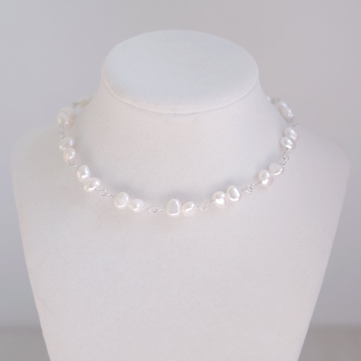 Sterling Silver Choker Necklace with Freshwater Pearls