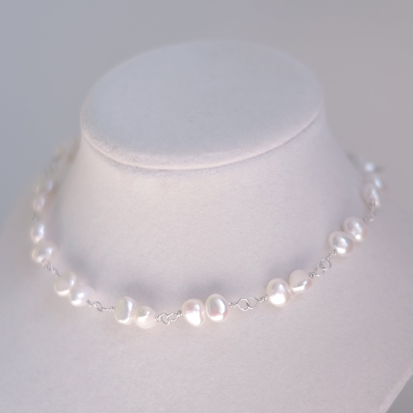 Sterling Silver Choker Necklace with Freshwater Pearls