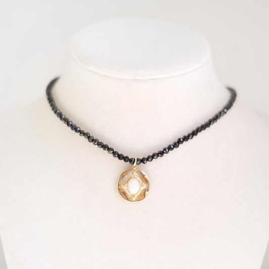Black Bicone Choker with Gold Stainless Steel Pendant