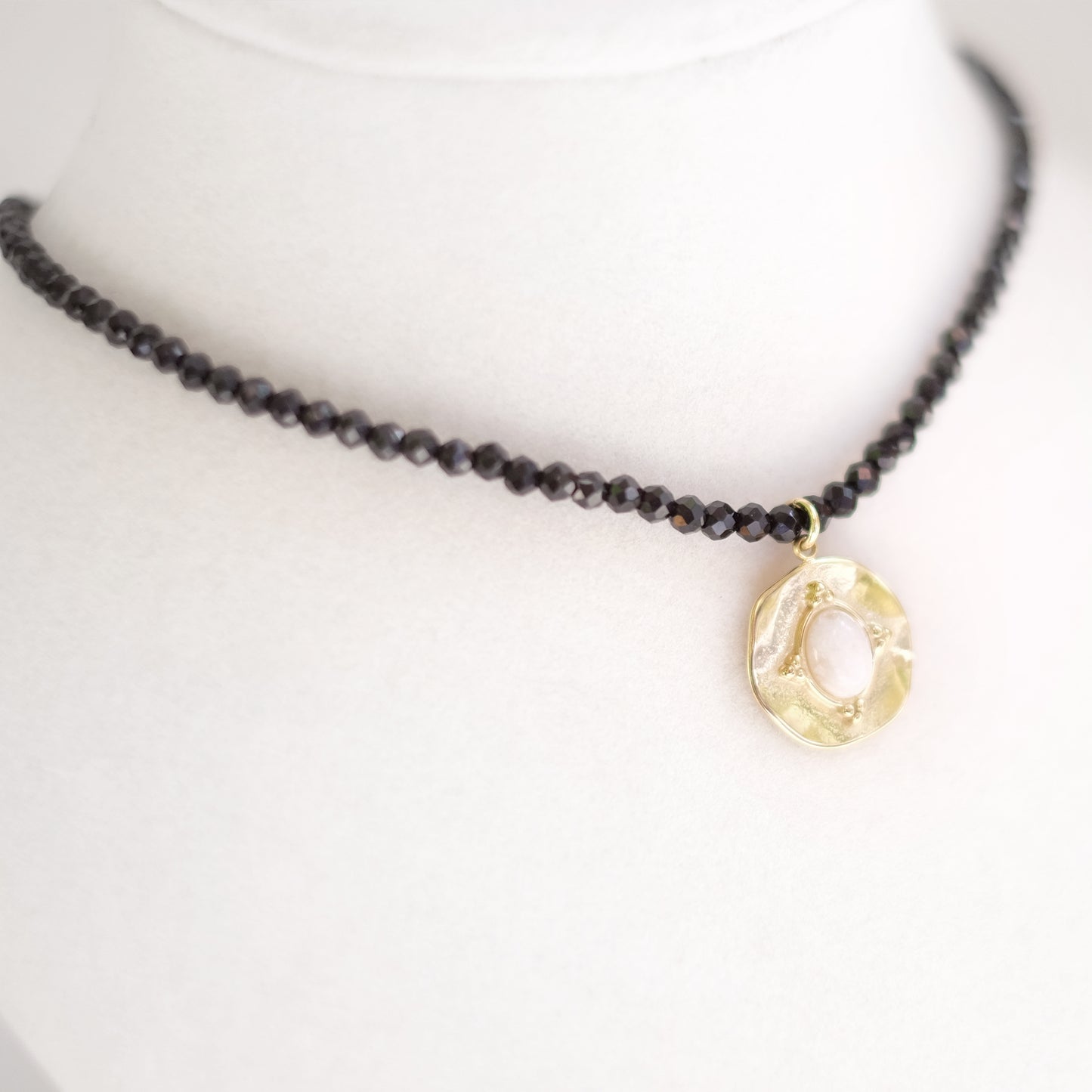 Black Bicone Choker with Gold Stainless Steel Pendant