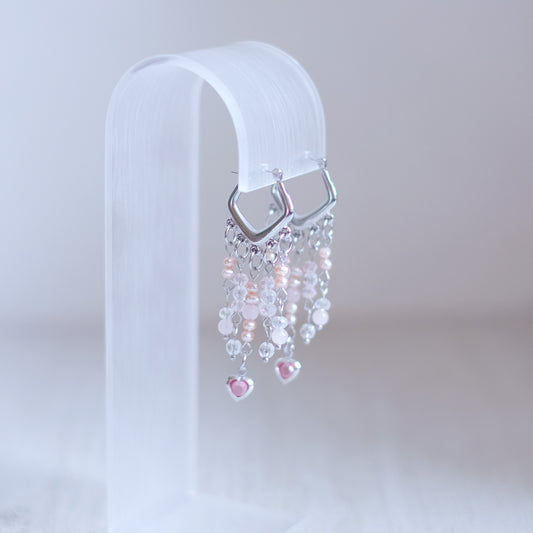 Chevron Heart Earrings – Silver Stainless Steel