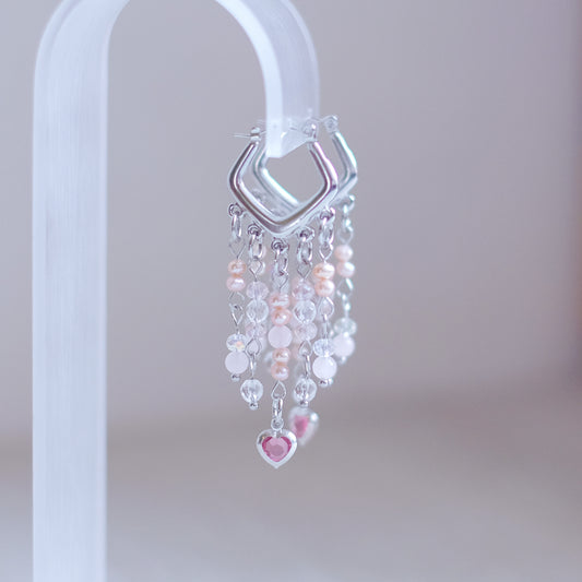 Chevron Heart Earrings – Silver Stainless Steel