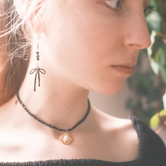 Black Bicone Choker with Gold Stainless Steel Pendant