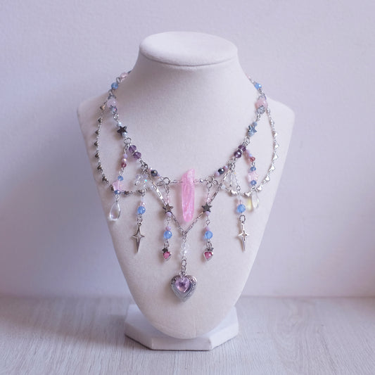 K/DA Ahri-Inspired Necklace Set – Silver Stainless Steel