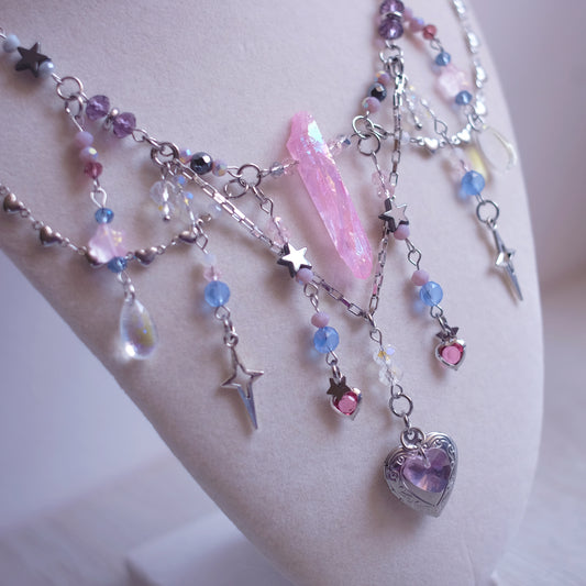 K/DA Ahri-Inspired Necklace Set – Silver Stainless Steel