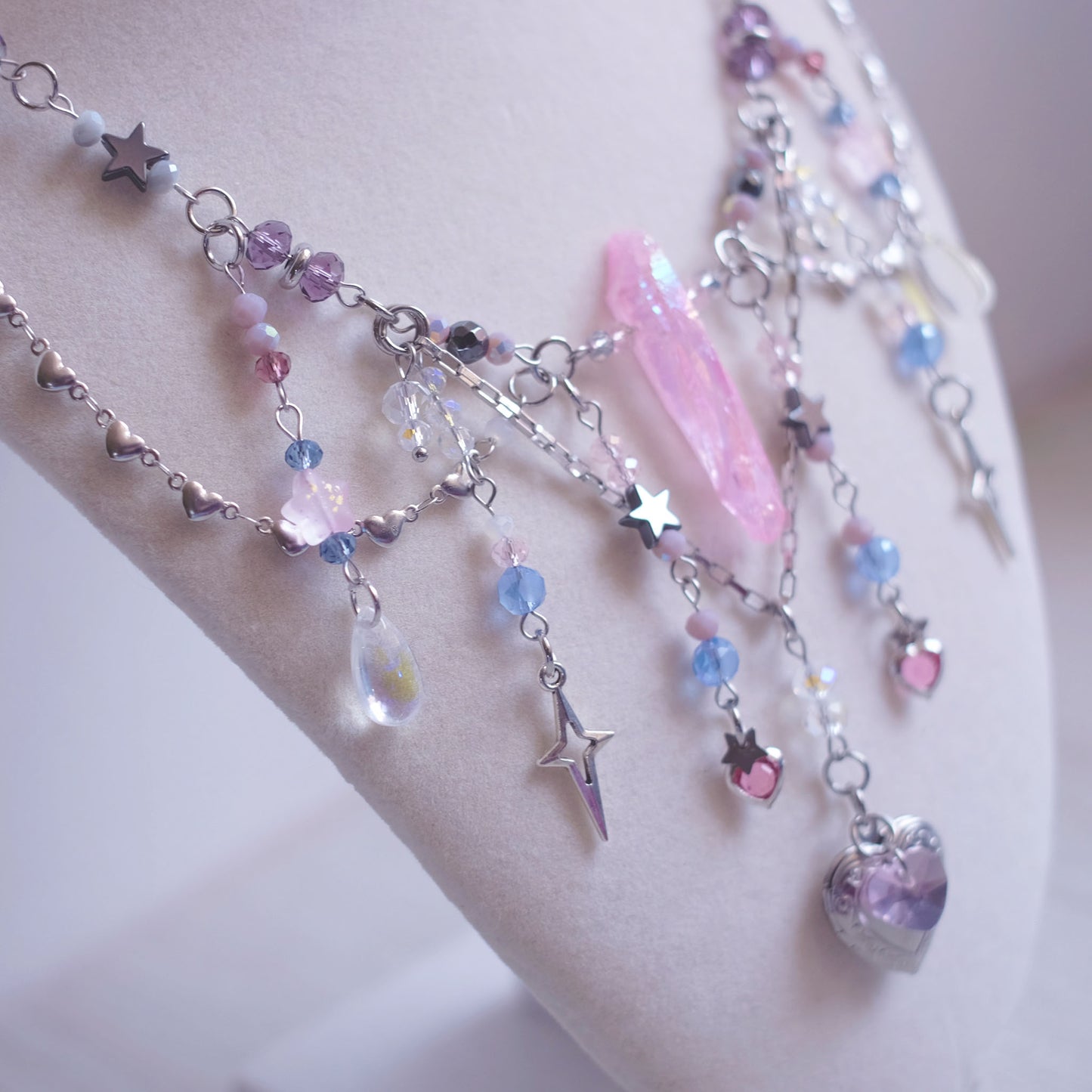 K/DA Ahri-Inspired Necklace Set – Silver Stainless Steel