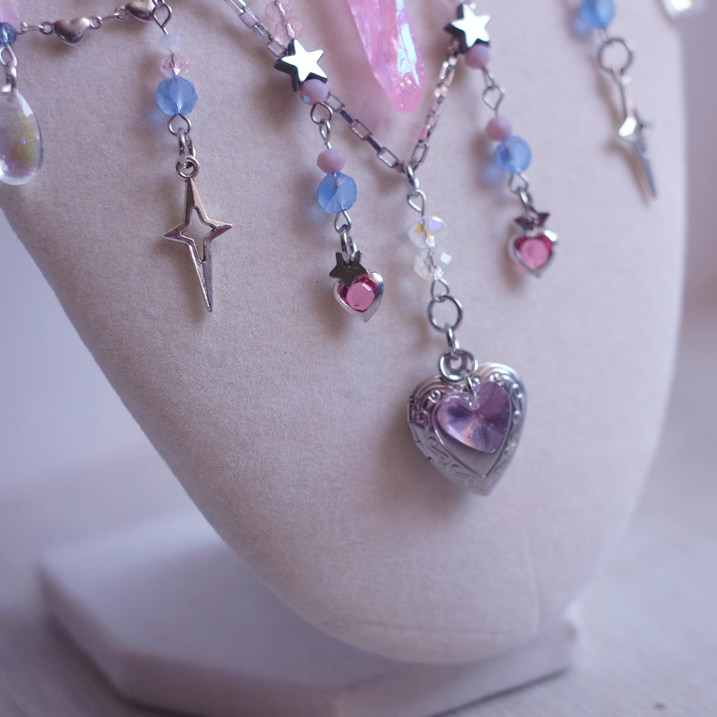 K/DA Ahri-Inspired Necklace Set – Silver Stainless Steel
