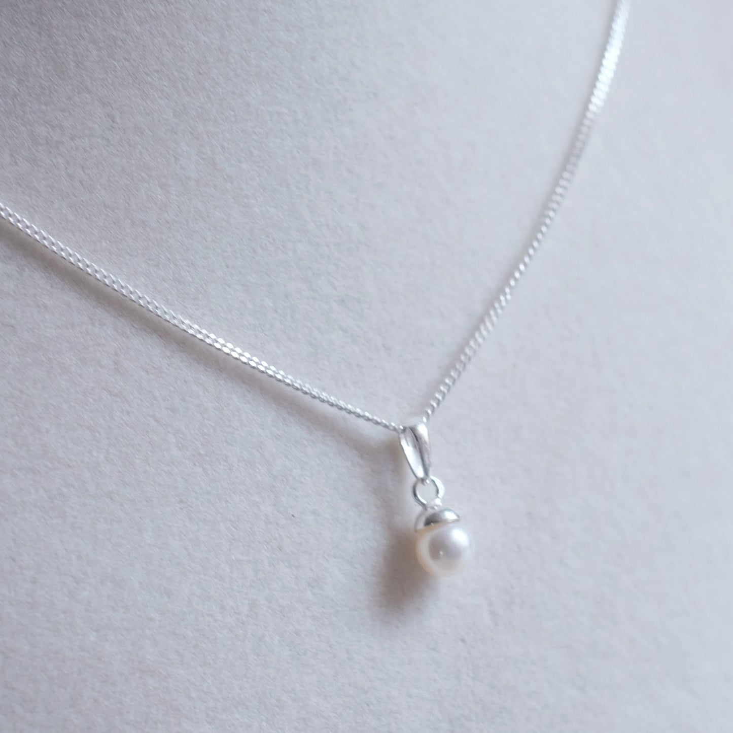 Sterling Silver Necklace with White Round Freshwater Pearl and Bail
