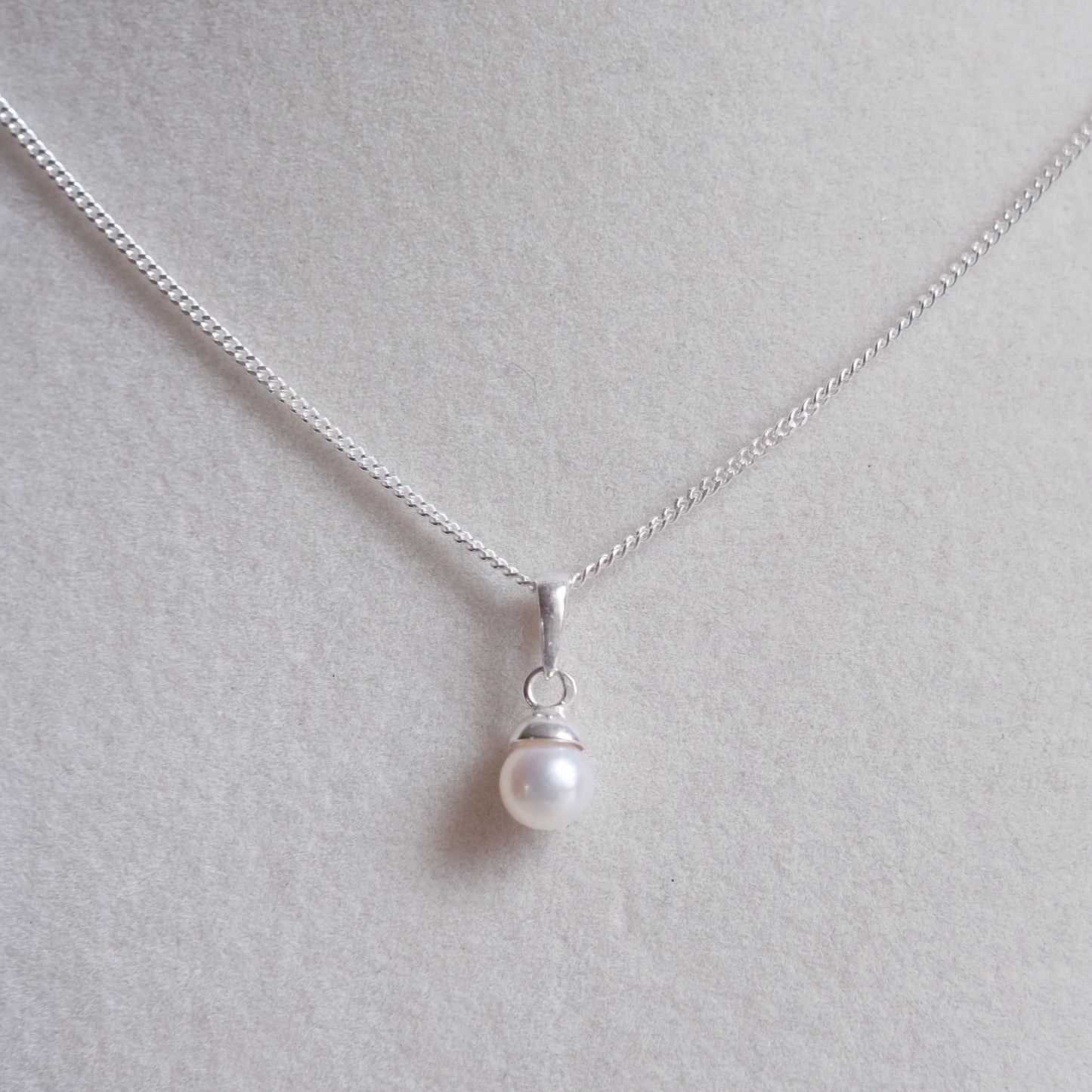 Sterling Silver Necklace with White Round Freshwater Pearl and Bail