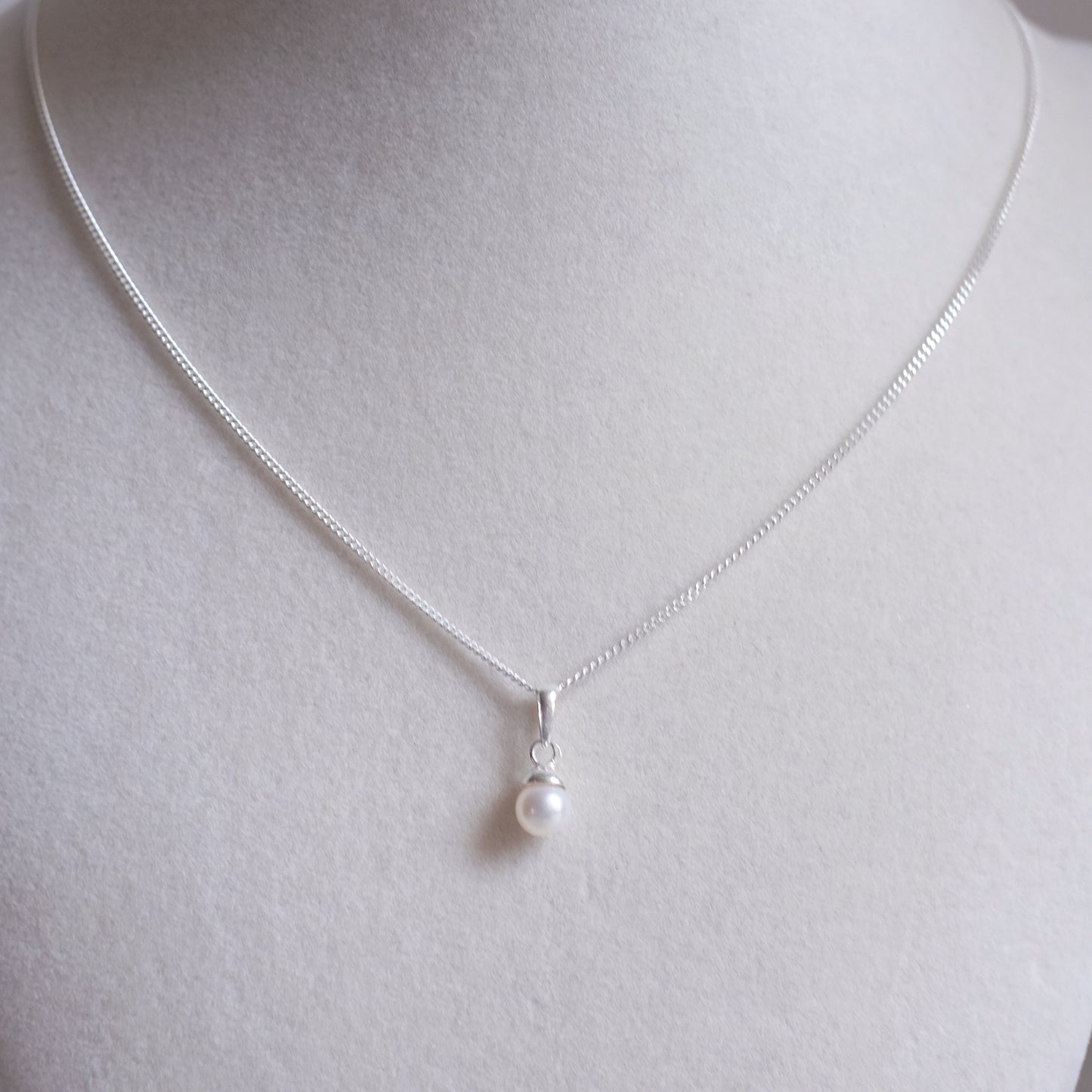 Sterling Silver Necklace with White Round Freshwater Pearl and Bail