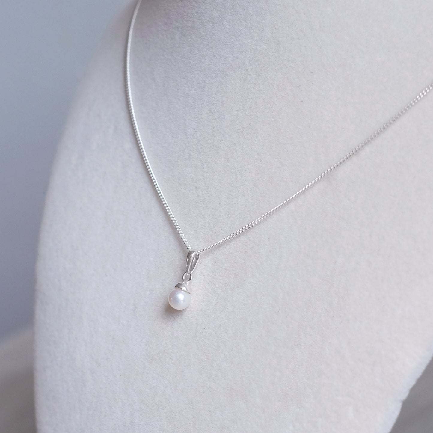 Sterling Silver Necklace with White Round Freshwater Pearl and Bail