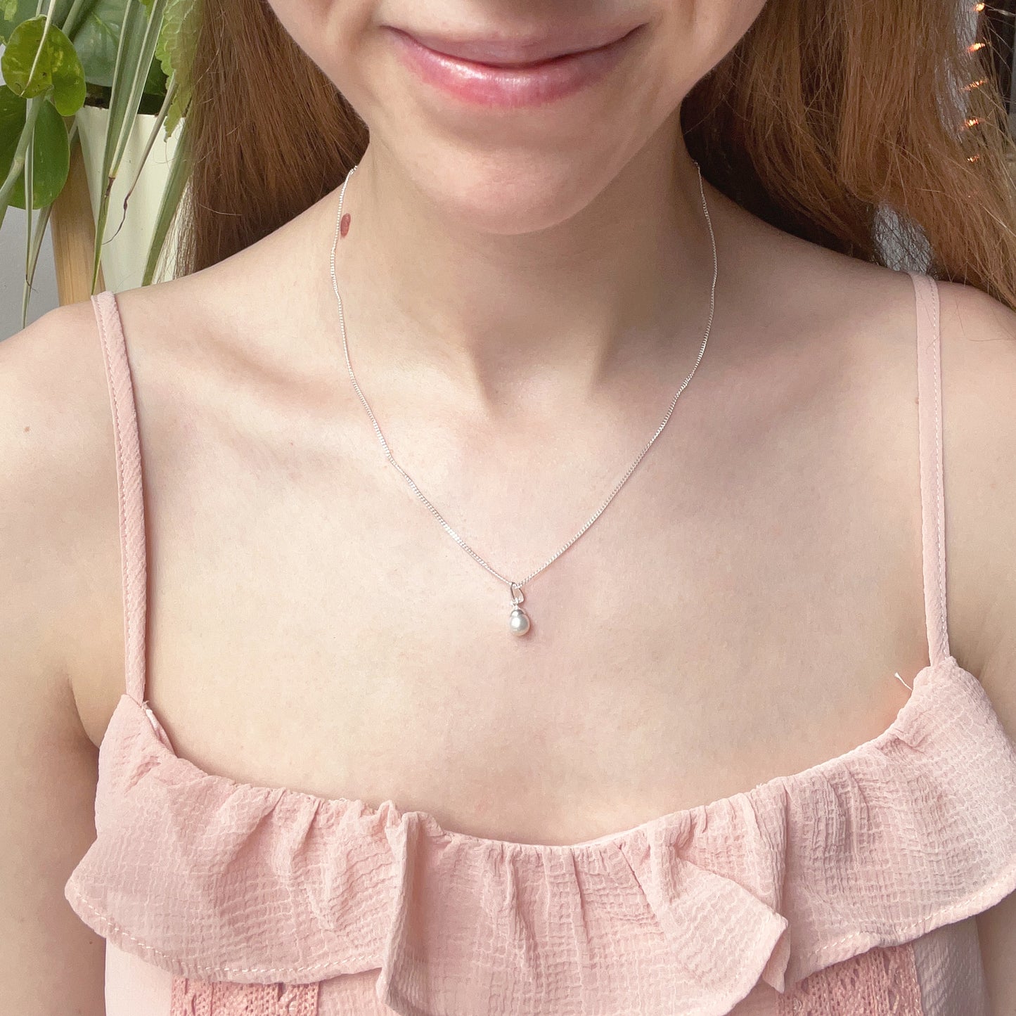 Sterling Silver Necklace with White Round Freshwater Pearl and Bail